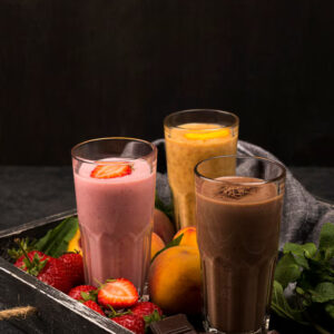 Orrange, pine apple and strawberry smoothie