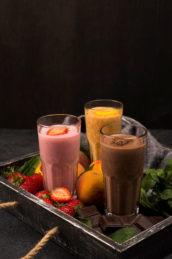 Orrange, pine apple and strawberry smoothie